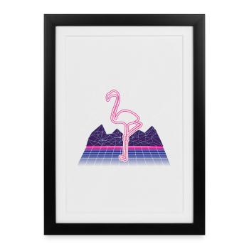 80s Synthwave Neon Flamingo Retro - Framed poster (27 × 37 cm) - black - Front