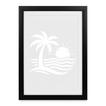 Mer de la plage de Palm Tree - Affiche encadrée (27 × 37 cm) - noir - Devant