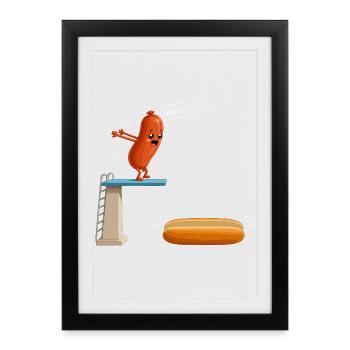 Hot Dog, Würstchen, BBQ, Grillen, Griller - Gerahmtes Poster (27 × 37 cm) - Schwarz - Vorne