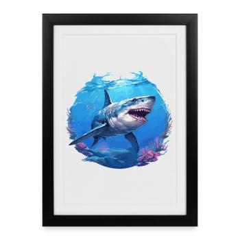 Grand requin blanc Grand requin blanc - Affiche encadrée (27 × 37 cm) - noir - Devant