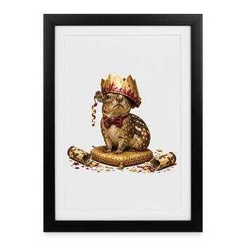 Paka avec couronne en papier - Affiche encadrée (27 × 37 cm) - noir - Devant