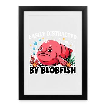 Facilement distrait par le poisson-blobfish Lustiger Blobfisch - Affiche encadrée (27 × 37 cm) - noir - Devant