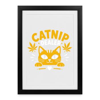 Chat Nip Dealer Jaune - Affiche encadrée (27 × 37 cm) - noir - Devant