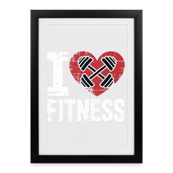 J’adore les haltères cœur de fitness - Affiche encadrée (27 × 37 cm) - noir - Devant
