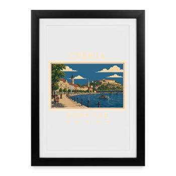 Serbien Novi Sad Vintage Reisemarke - Gerahmtes Poster (27 × 37 cm) - Schwarz - Vorne