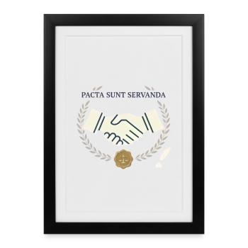 Pacta sunt servanda – Handschlag & Recht Wappen - Gerahmtes Poster (27 × 37 cm) - Schwarz - Vorne