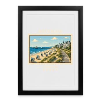 Deutschland Usedom Vintage Reisemarke - Gerahmtes Poster (27 × 37 cm) - Schwarz - Vorne