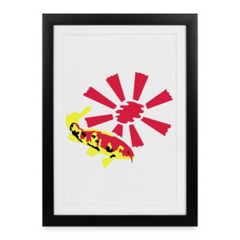 Carpe Koï sur fond éclatant - Affiche encadrée (27 × 37 cm) - noir - Devant