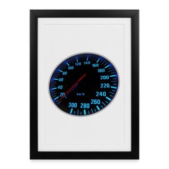 Compteur de vitesse bleu, Tacho - Design - Affiche encadrée (27 × 37 cm) - noir - Devant
