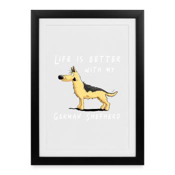 La vie est meilleure avec mon chien allemand Berger I DSH - Affiche encadrée (27 × 37 cm) - noir - Devant