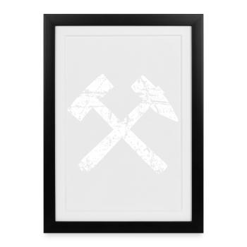 Schlägel und Eisen - Das Bergmannszeichen - Gerahmtes Poster (27 × 37 cm) - Schwarz - Vorne