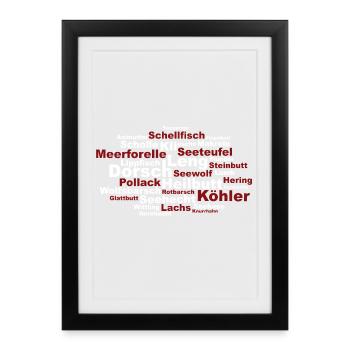 Poisson marin Norvège rouge blanc I poisson de pêche - Affiche encadrée (27 × 37 cm) - noir - Devant