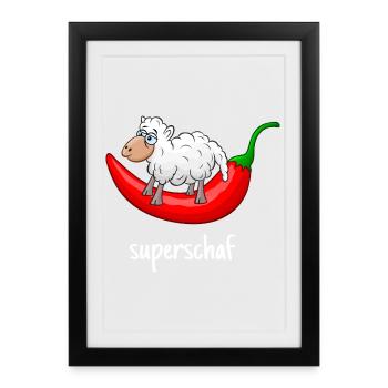 Superschaf, Schaf, Chili, lustiges Schaf, scharf - Gerahmtes Poster (27 × 37 cm) - Schwarz - Vorne