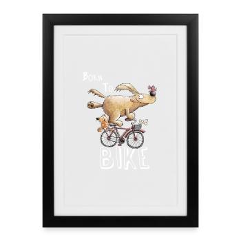 Né à vélo je chien sur dessin animé de vélo - Affiche encadrée (27 × 37 cm) - noir - Devant