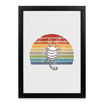 Chat suspendu I Vintage chats motif rétro bande dessinée - Affiche encadrée (27 × 37 cm) - noir - Devant