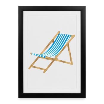 blue white striped maritime deckchair - Framed poster (27 × 37 cm) - black - Front