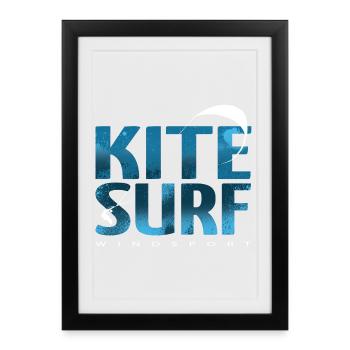 KITESURF 2021 bleu - Affiche encadrée (27 × 37 cm) - noir - Devant