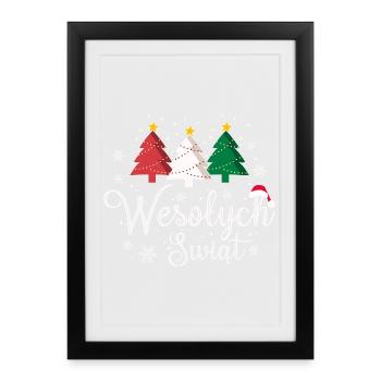 Weihnachtsbaum Trio Wesolych Swiat Polen Polnisch - Gerahmtes Poster (27 × 37 cm) - Schwarz - Vorne