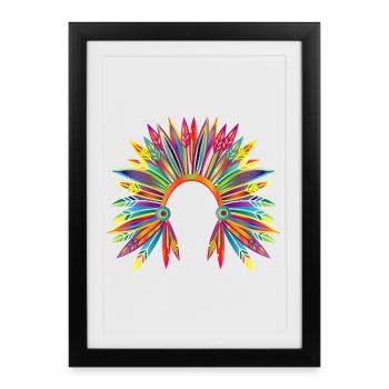 Colorful headdress of a chief - Framed poster (27 × 37 cm) - black - Front