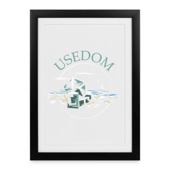 Usedom Beach Chair Illustration du symbole de la mer Baltique - Affiche encadrée (27 × 37 cm) - noir - Devant