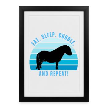 Shetland poney bonheur - Coucher de soleil de style rétro - Affiche encadrée (27 × 37 cm) - noir - Devant