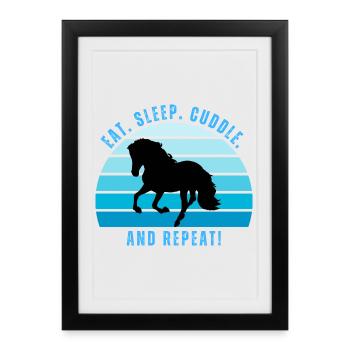 Poney gallois galopant coucher de soleil dans un style rétro - Affiche encadrée (27 × 37 cm) - noir - Devant