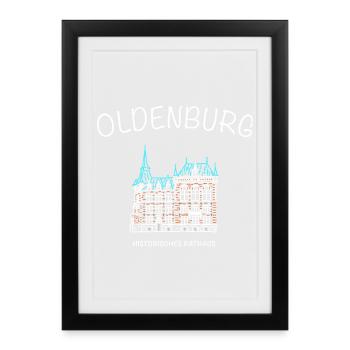 Oldenburg, Hôtel de ville historique, Basse-Saxe - Affiche encadrée (27 × 37 cm) - noir - Devant