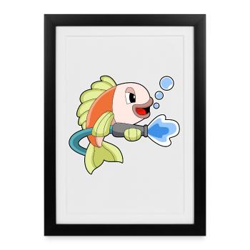 Fish Firefighter Fire Hose Fire Hose Fire Brigade - Framed poster (27 × 37 cm) - black - Front