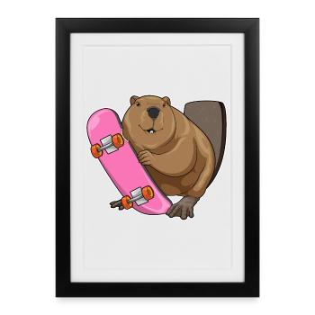 Beaver Skater Skateboard - Affiche encadrée (27 × 37 cm) - noir - Devant