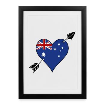Drapeau australien coeur amoureux - Affiche encadrée (27 × 37 cm) - noir - Devant