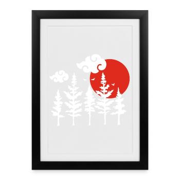 White trees and red sun - Framed poster (27 × 37 cm) - black - Front