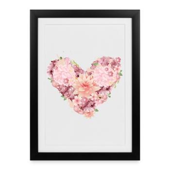 belle composition de coeur de fleurs roses - Affiche encadrée (27 × 37 cm) - noir - Devant