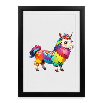 Lama de dessin animé coloré mignon - Affiche encadrée (27 × 37 cm) - noir - Devant