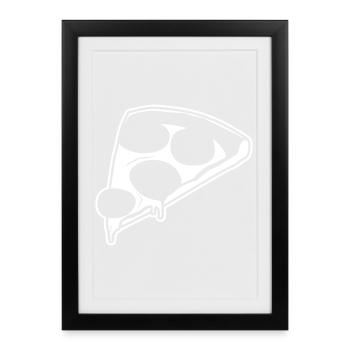 Dessin de pizza - Affiche encadrée (27 × 37 cm) - noir - Devant