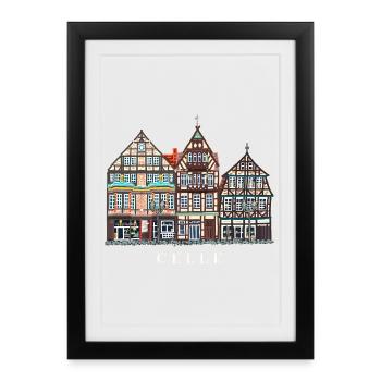 Celle, Hand Drawing Facades Old Town Germany - Framed poster (27 × 37 cm) - black - Front