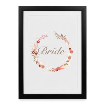 Couronne de mariée dans des tons délicats avec lettrage - Affiche encadrée (27 × 37 cm) - noir - Devant