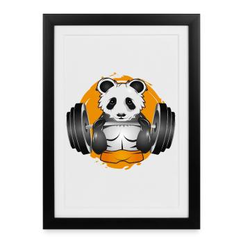 Bodybuilder Panda Bear With Barbell In Gym Patch - Framed poster (27 × 37 cm) - black - Front