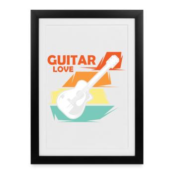 guitare amour musique illustration vintage rétro - Affiche encadrée (27 × 37 cm) - noir - Devant