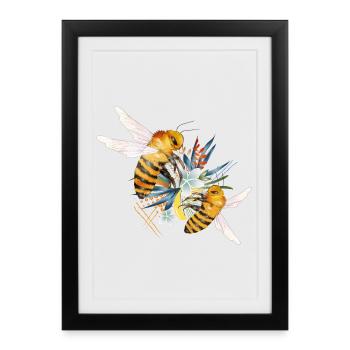 Two flying bees hand drawn - Framed poster (27 × 37 cm) - black - Front