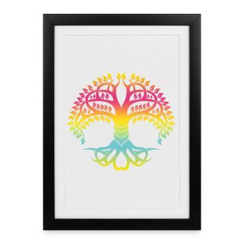 Arbre de vie T-shirt dégradé coloriage - Affiche encadrée (27 × 37 cm) - noir - Devant