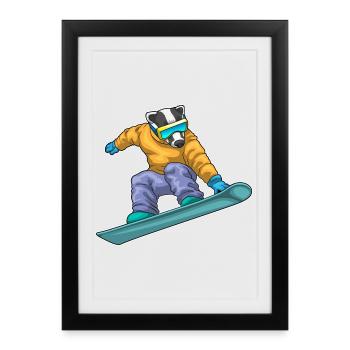 Dachs Snowboarder Snowboard - Gerahmtes Poster (27 × 37 cm) - Schwarz - Vorne