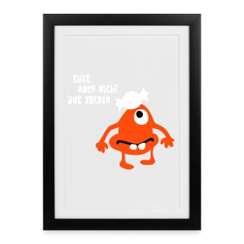 Monstre Mignon Mignon Sucre Bande Dessinée Cool Dictons - Affiche encadrée (27 × 37 cm) - noir - Devant