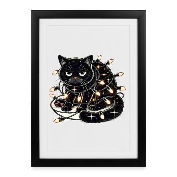 Grumpy Christmas Cat. Meow but please without tinsel - Framed poster (27 × 37 cm) - black - Front