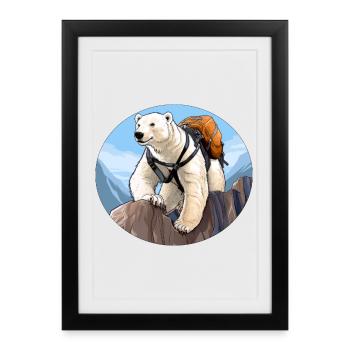 Ours polaire Randonnée / Alpiniste Ours polaire - Affiche encadrée (27 × 37 cm) - noir - Devant