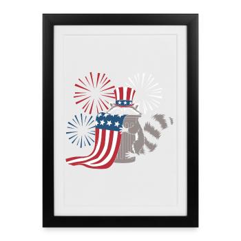 Feu d’artifice patriotique de raton laveur - Affiche encadrée (27 × 37 cm) - noir - Devant