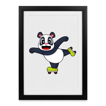 Panda Inline skating Inline skates - Framed poster (27 × 37 cm) - black - Front