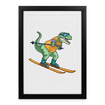 Tyrannosaurus Skier Sports d’hiver - Affiche encadrée (27 × 37 cm) - noir - Devant