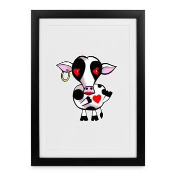 Cow with heart - Framed poster (27 × 37 cm) - black - Front