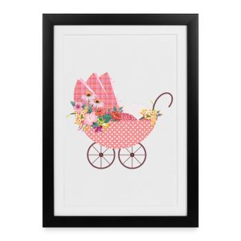 Poussette à fleurs ludique – Motif romantique - Affiche encadrée (27 × 37 cm) - noir - Devant