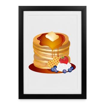 Pancakes Motif with Butter Flake and Maple Syrup - Framed poster (27 × 37 cm) - black - Front